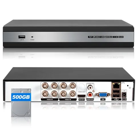 H.265+ 8CH 6-in-1 DVR Security Video Recorder Built-In 500GB Internal Hard Drive