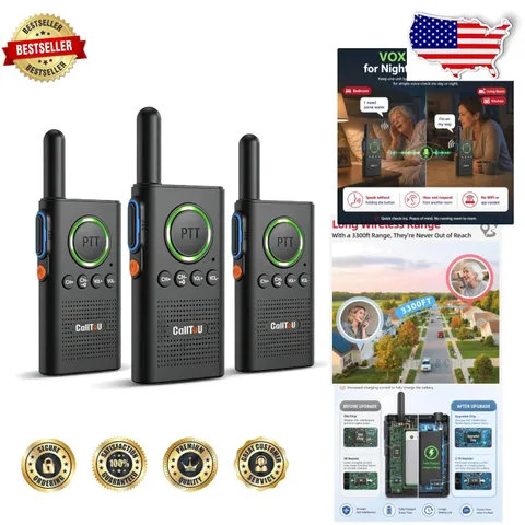 Durable 2-Way Intercom 3300ft Range VOX Rechargeable for Elderly Caregiver