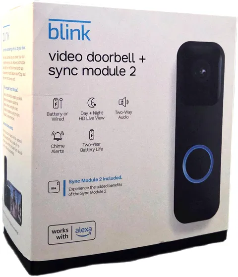 Blink Video Doorbell + Sync Module 2 Smart Alexa WiFi Security Camera Black Box