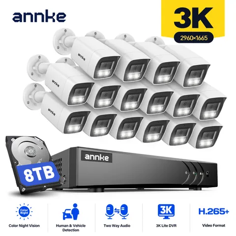 ANNKE 16CH DVR 3K Two Way Audio Security Camera System AI Detection Full Color