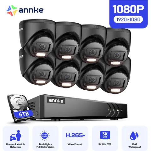 ANNKE 8CH 5MP Lite DVR 1080P Outdoor CCTV Security Camera System AI Color Night