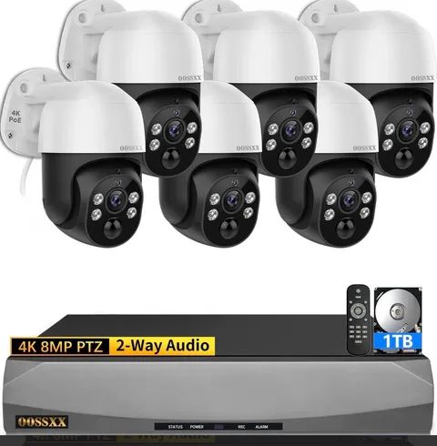 OOSSXX 4K/8 Megapixel/ 6 Camera / 2-Way Audio PoE Wired Outdoor Security Cameras