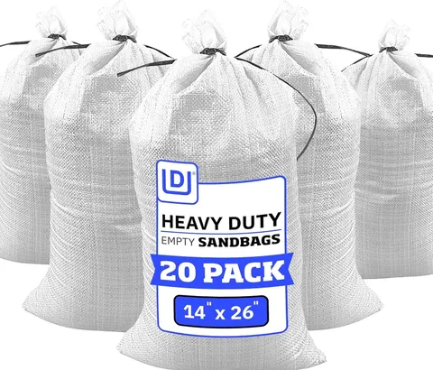 Flood Control Sand Bags with Tie Strings 50 lbs Capacity 14x26 Inches Pack of 20