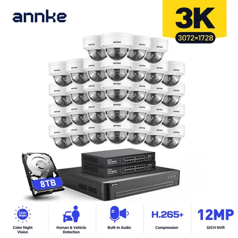 ANNKE 32CH 12MP NVR 3K Audio POE Security Camera System Color Night AI Detection