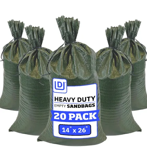 Sandbags Heavy Duty Woven Polypropylene 14x26 Green Pack 20 Flood Control