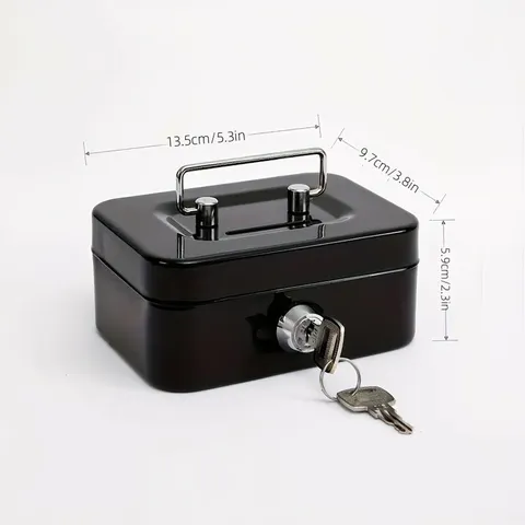 Lockable Metal Money Box Portable Cash Safe fits Home Office and Business Use