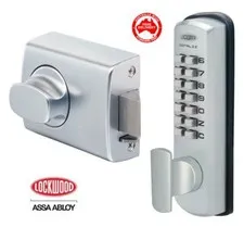 LOCKWOOD Digital Keyless Lock Satin Chrome Lock-0021KDXSC- Push Button-Free Post