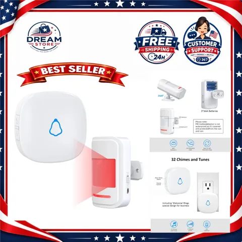 METAK Wireless Motion Sensor Door Chime Alarm Indoor PIR Detector