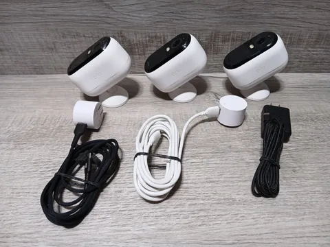 Arlo VMC3050 Essential 2K Wire-Outdoor Security Cameras (3-Pack) W Power Cords