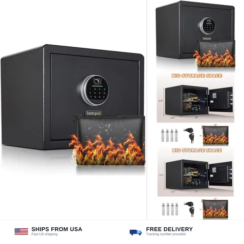 1.2 Cubic Fingerprint Fireproof Home Safe With Fireproof Document Bag, Digita...