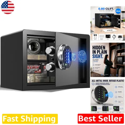 Fast Biometric Safe, 20LB, 0.80 cu ft, Silent Mode, Backlit Keypad, Money Safe