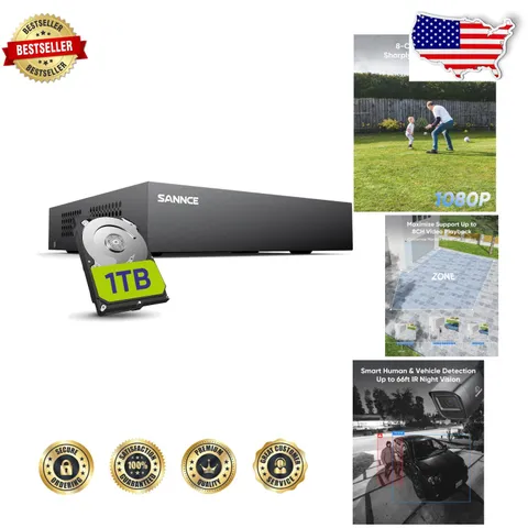 HD 1080P 8-Channel Security DVR System 1TB HDD 5-in-1 CCTV AHD TVI HDMI Remote