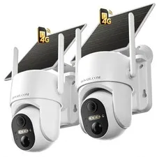 4G LTE Cellular Solar Security Camera Wireless Outdoor, 2 PCS 360°Live View