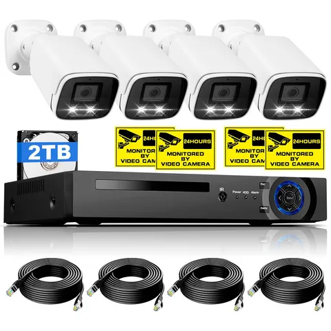Outdoor 8CH PoE CCTV System H.265+ 4MP Cam 2TB HDD 18M Ethernet Cable Full Kit