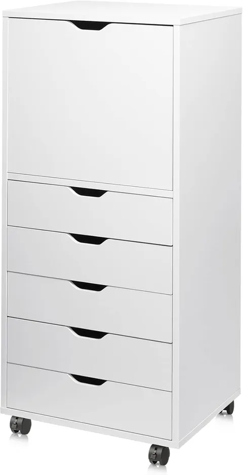DEVAISE Wood File Drawers, Mobile Office Cabinet with 5 Drawer and 1 Door, Ro...