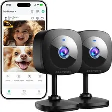 ZEEPORTE 2K Indoor Cameras for Home Security - Baby Monitor and 2-Pack, Black