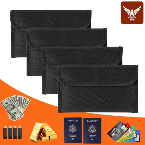 4PCS 2000°F Fireproof Waterproof Document Bag w/Zipper Small Cash Money Pouch