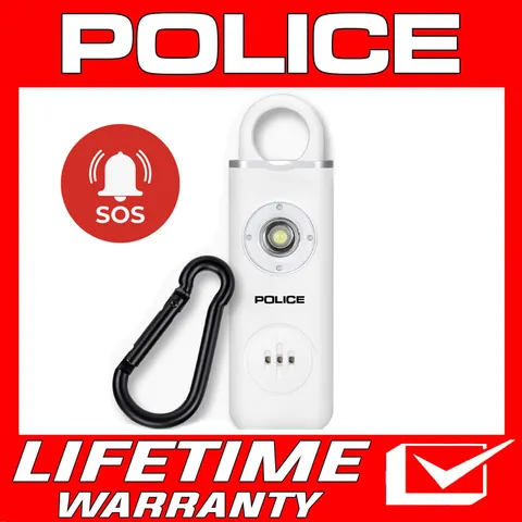POLICE Personal Alarm Keychain Rechargeable Pocket Alarm LED Flashlight White