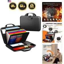 Fireproof Water-Resistant Document Organizer with Lock 13-Pocket Accordion