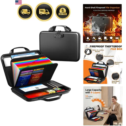 Fireproof Water-Resistant Document Organizer with Lock 13-Pocket Accordion