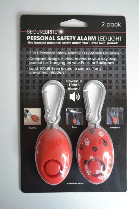 Securebrite Personal Safety Alarm LED Light 2 pack 100DB Solid Red & Paw Print