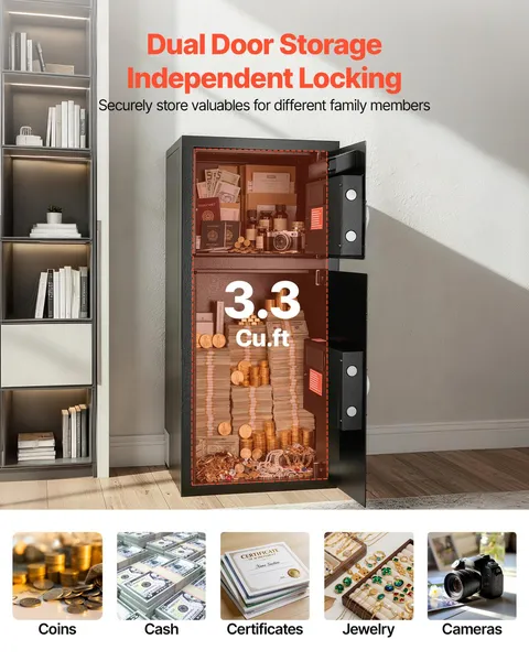 Double Door Safe Box 3.3 Cu Ft Electronic Keypad Anti-Theft Security Safe