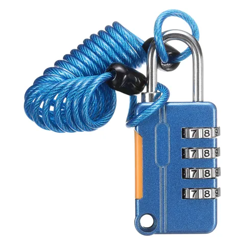 Luggage Lock, 4 Digit Combination Padlock and Flexible Blue Cable (90cm)