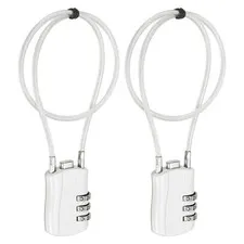 3-Digit Combination Padlock with Coated Steel Wire Rope (15.8", White) (2Pcs)