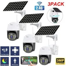 3 Pack WiFi6 Solar Battery Powered Wireless Security Camera Sys Outdoor 3MP PTZ