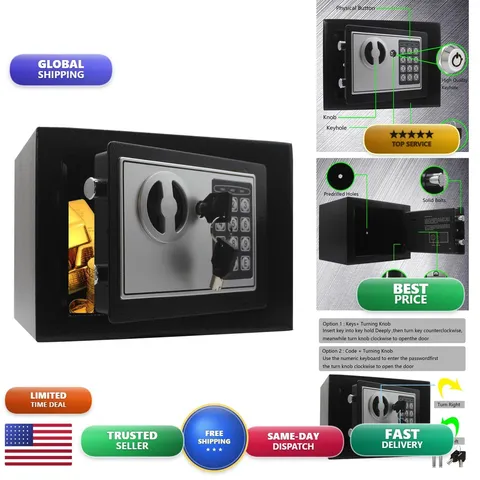 Heroecol Security Small Steel Safe Lock Code Keypad,Key, Black