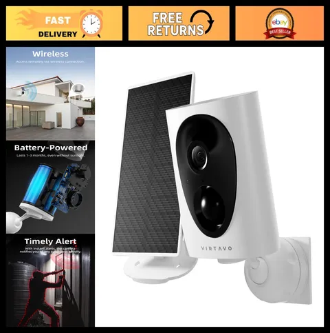 Wireless Solar Security Camera Outdoor, 2K Starlight Color Night Vision